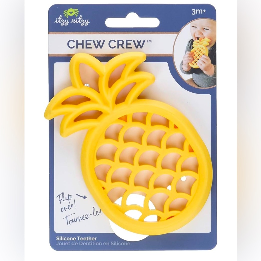 BNIP ITSY RITZY CHEW CREW YELLOW PINEAPPLE SILICONE TEETHER FOR BABIES 3…